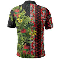 Maori Tukutuku Polo Shirt with Ferns Pohutukawa and Kowhai Tribal Moko Patterns LT03 - Polynesian Pride