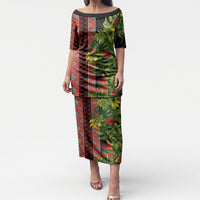 Maori Tukutuku Puletasi with Ferns Pohutukawa and Kowhai Tribal Moko Patterns LT03 Long Dress Multicolor - Polynesian Pride