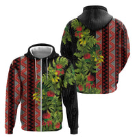 Maori Tukutuku Zip Hoodie with Ferns Pohutukawa and Kowhai Tribal Moko Patterns