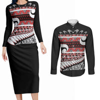 New Zealand Christmas Couples Matching Long Sleeve Bodycon Dress and Long Sleeve Button Shirt Funny Santa Claus Haka Dance with Tukutuku