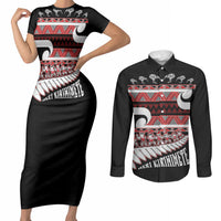 New Zealand Christmas Couples Matching Short Sleeve Bodycon Dress and Long Sleeve Button Shirt Funny Santa Claus Haka Dance with Tukutuku LT03 Multicolor - Polynesian Pride