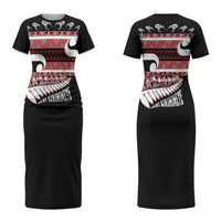 New Zealand Christmas Couples Matching Short Sleeve Bodycon Dress and Long Sleeve Button Shirt Funny Santa Claus Haka Dance with Tukutuku LT03 - Polynesian Pride