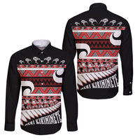 New Zealand Christmas Family Matching Off Shoulder Short Dress and Hawaiian Shirt Funny Santa Claus Haka Dance with Tukutuku LT03 Dad's Shirt - Long Sleeve Multicolor - Polynesian Pride