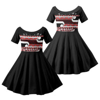 New Zealand Christmas Family Matching Off Shoulder Short Dress and Hawaiian Shirt Funny Santa Claus Haka Dance with Tukutuku LT03 Daughter's Dress Multicolor - Polynesian Pride