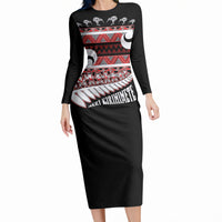 New Zealand Christmas Long Sleeve Bodycon Dress Funny Santa Claus Haka Dance with Tukutuku LT03 Long Dress Multicolor - Polynesian Pride