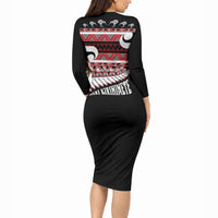New Zealand Christmas Long Sleeve Bodycon Dress Funny Santa Claus Haka Dance with Tukutuku LT03 - Polynesian Pride