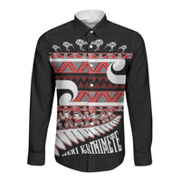 New Zealand Christmas Long Sleeve Button Shirt Funny Santa Claus Haka Dance with Tukutuku LT03 Unisex Multicolor - Polynesian Pride