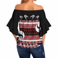 New Zealand Christmas Off Shoulder Wrap Waist Top Funny Santa Claus Haka Dance with Tukutuku LT03 - Polynesian Pride