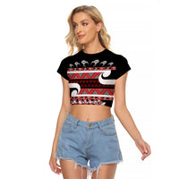 New Zealand Christmas Raglan Cropped T Shirt Funny Santa Claus Haka Dance with Tukutuku