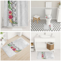 Hawaii DNA Kakau Tattoo Bathroom Set with Plumeria and Hibiscus Tropical Plants White Color