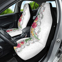 Hawaii DNA Kakau Tattoo Car Seat Cover with Plumeria and Hibiscus Tropical Plants White Color