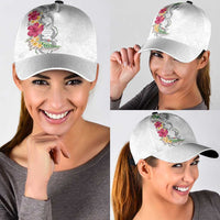 Hawaii DNA Kakau Tattoo Classic Cap with Plumeria and Hibiscus Tropical Plants White Color