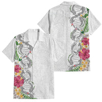Hawaii DNA Kakau Tattoo Family Matching Tank Maxi Dress and Hawaiian Shirt with Plumeria and Hibiscus Tropical Plants White Color LT03 Dad's Shirt - Short Sleeve White - Polynesian Pride