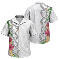 Hawaii DNA Kakau Tattoo Family Matching Tank Maxi Dress and Hawaiian Shirt with Plumeria and Hibiscus Tropical Plants White Color LT03 Son's Shirt White - Polynesian Pride