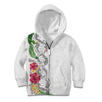 Hawaii DNA Kakau Tattoo Kid Hoodie with Plumeria and Hibiscus Tropical Plants White Color