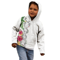 Hawaii DNA Kakau Tattoo Kid Hoodie with Plumeria and Hibiscus Tropical Plants White Color