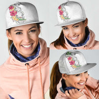 Hawaii DNA Kakau Tattoo Mesh Trucker Cap with Plumeria and Hibiscus Tropical Plants White Color