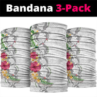 Hawaii DNA Kakau Tattoo Neck Gaiter with Plumeria and Hibiscus Tropical Plants White Color