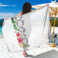 Hawaii DNA Kakau Tattoo Sarong with Plumeria and Hibiscus Tropical Plants White Color