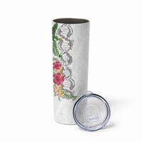 Hawaii DNA Kakau Tattoo Skinny Tumbler with Plumeria and Hibiscus Tropical Plants White Color