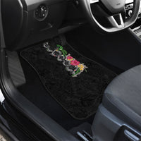 Hawaii DNA Kakau Tattoo Car Mats with Plumeria and Hibiscus Tropical Plants Black Color