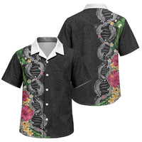 Hawaii DNA Kakau Tattoo Family Matching Puletasi and Hawaiian Shirt with Plumeria and Hibiscus Tropical Plants Black Color LT03 Son's Shirt Black - Polynesian Pride