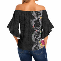 Hawaii DNA Kakau Tattoo Off Shoulder Wrap Waist Top with Plumeria and Hibiscus Tropical Plants Black Color LT03 - Polynesian Pride