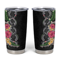 Hawaii DNA Kakau Tattoo Tumbler Cup with Plumeria and Hibiscus Tropical Plants Black Color