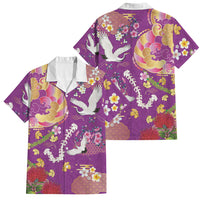 Hawaiian and Japanese Culture Together Family Matching Long Sleeve Bodycon Dress and Hawaiian Shirt Kakau Tribal Pattern and Irezumi Art Purple Color LT03 Dad's Shirt - Short Sleeve Purple - Polynesian Pride