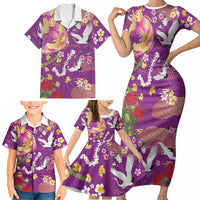 Hawaiian and Japanese Culture Together Family Matching Short Sleeve Bodycon Dress and Hawaiian Shirt Kakau Tribal Pattern and Irezumi Art Purple Color LT03 - Polynesian Pride