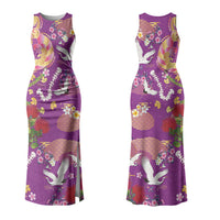 Hawaiian and Japanese Culture Together Family Matching Tank Maxi Dress and Hawaiian Shirt Kakau Tribal Pattern and Irezumi Art Purple Color LT03 Mom's Dress Purple - Polynesian Pride
