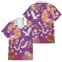 Hawaiian and Japanese Culture Together Family Matching Tank Maxi Dress and Hawaiian Shirt Kakau Tribal Pattern and Irezumi Art Purple Color LT03 Dad's Shirt - Short Sleeve Purple - Polynesian Pride