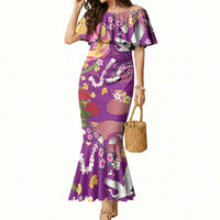 Hawaiian and Japanese Culture Together Mermaid Dress Kakau Tribal Pattern and Irezumi Art Purple Color LT03 Women Purple - Polynesian Pride