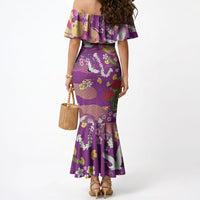 Hawaiian and Japanese Culture Together Mermaid Dress Kakau Tribal Pattern and Irezumi Art Purple Color LT03 - Polynesian Pride