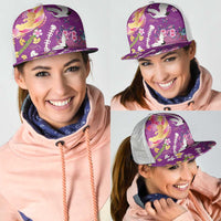 Hawaiian and Japanese Culture Together Mesh Trucker Cap Kakau Tribal Pattern and Irezumi Art Purple Color