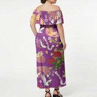 Hawaiian and Japanese Culture Together Off Shoulder Maxi Dress Kakau Tribal Pattern and Irezumi Art Purple Color LT03 - Polynesian Pride