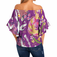 Hawaiian and Japanese Culture Together Off Shoulder Wrap Waist Top Kakau Tribal Pattern and Irezumi Art Purple Color LT03 - Polynesian Pride
