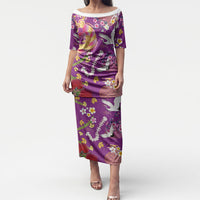 Hawaiian and Japanese Culture Together Puletasi Kakau Tribal Pattern and Irezumi Art Purple Color LT03 Long Dress Purple - Polynesian Pride