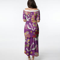 Hawaiian and Japanese Culture Together Puletasi Kakau Tribal Pattern and Irezumi Art Purple Color LT03 - Polynesian Pride