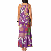 Hawaiian and Japanese Culture Together Tank Maxi Dress Kakau Tribal Pattern and Irezumi Art Purple Color LT03 - Polynesian Pride