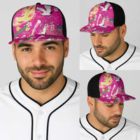 Hawaiian and Japanese Culture Together Baseball Net Cap Kakau Tribal Pattern and Irezumi Art Pink Color