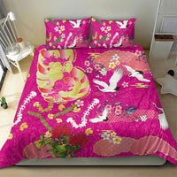Hawaiian and Japanese Culture Together Bedding Set Kakau Tribal Pattern and Irezumi Art Pink Color