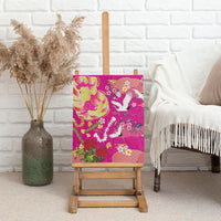 Hawaiian and Japanese Culture Together Canvas Wall Art Kakau Tribal Pattern and Irezumi Art Pink Color