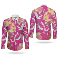 Hawaiian and Japanese Culture Together Couples Matching Short Sleeve Bodycon Dress and Long Sleeve Button Shirt Kakau Tribal Pattern and Irezumi Art Pink Color LT03 - Polynesian Pride