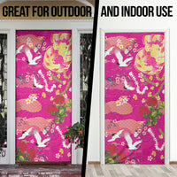 Hawaiian and Japanese Culture Together Door Cover Kakau Tribal Pattern and Irezumi Art Pink Color
