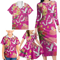 Hawaiian and Japanese Culture Together Family Matching Long Sleeve Bodycon Dress and Hawaiian Shirt Kakau Tribal Pattern and Irezumi Art Pink Color LT03 - Polynesian Pride
