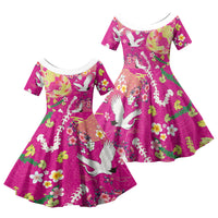 Hawaiian and Japanese Culture Together Family Matching Long Sleeve Bodycon Dress and Hawaiian Shirt Kakau Tribal Pattern and Irezumi Art Pink Color LT03 Daughter's Dress Pink - Polynesian Pride