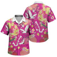 Hawaiian and Japanese Culture Together Family Matching Long Sleeve Bodycon Dress and Hawaiian Shirt Kakau Tribal Pattern and Irezumi Art Pink Color LT03 Son's Shirt Pink - Polynesian Pride