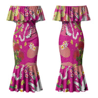 Hawaiian and Japanese Culture Together Family Matching Mermaid Dress and Hawaiian Shirt Kakau Tribal Pattern and Irezumi Art Pink Color LT03 Mom's Dress Pink - Polynesian Pride