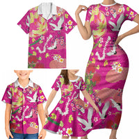 Hawaiian and Japanese Culture Together Family Matching Short Sleeve Bodycon Dress and Hawaiian Shirt Kakau Tribal Pattern and Irezumi Art Pink Color LT03 - Polynesian Pride